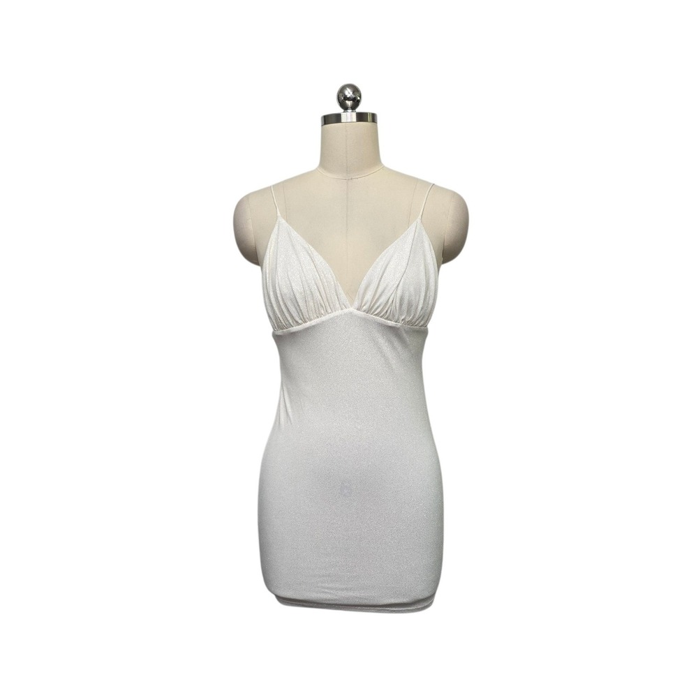 Lucy in the Sky White Glitter Bodycon Mini Dress Low Back Sparkly Party Size‎ M